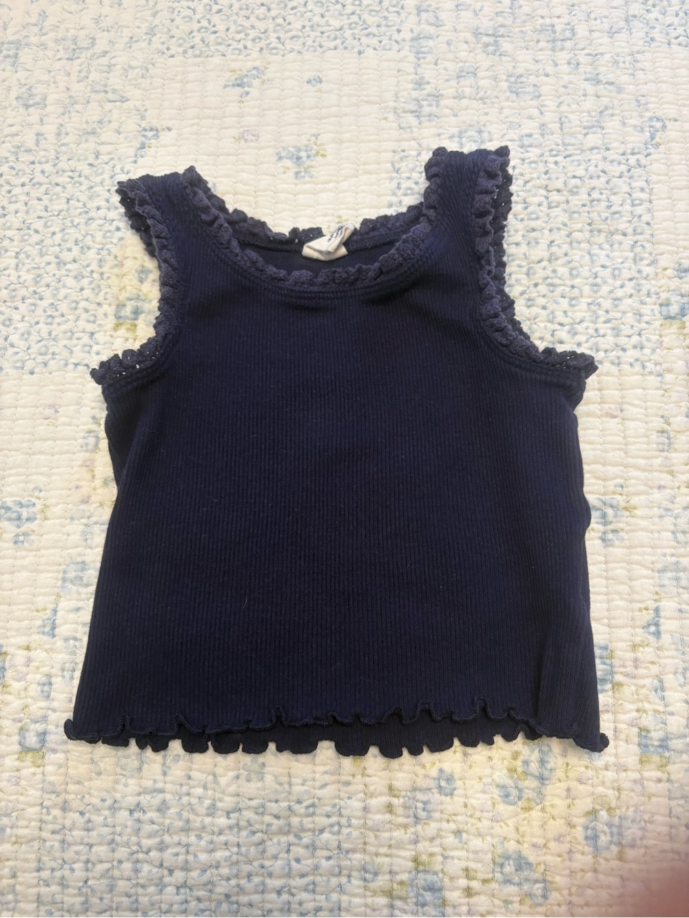 GAP Baby Girls Navy Ribbed Tank with Scalloped Edges